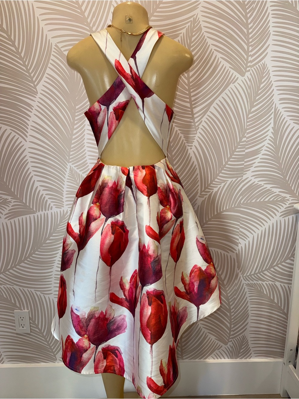 Girls White Floral Print Cross-Back Party Dress